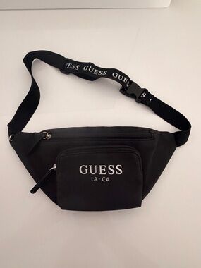 GUESS Black Logo Belt Bag with Branded Strap Fanny Pack